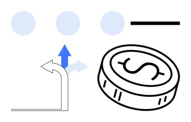 Dolar işaretli dairesel para, tek yatay çizgi, üç nokta ve yön okları. Finansal planlama, karar verme, yatırım stratejileri, ekonomik illüstrasyonlar, iş dünyası için ideal