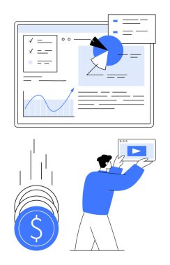 Finansal grafikleri, performans ölçümlerini ve pazar eğilimlerini elinde bir tablet tutarken analiz eden bir iş adamı. Finansal analiz, veri görselleştirme, iş stratejisi için ideal