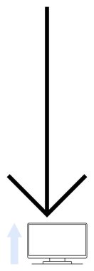 Masaüstü bilgisayar ekranını gösteren aşağı doğru siyah ok, alttaki yukarı doğru mavi ok. Teknoloji, yön, rehberlik, bilgisayarlar, navigasyon ve dijital pazarlama için ideal. Satır metaforu