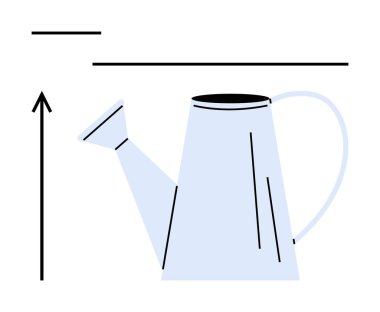 Su kovasını yukarı doğru okla sulamak. Büyüme, yetiştirme, geliştirme, sürdürülebilirlik, bahçıvanlık, ilerleme, çevre çizgisi metaforu için ideal