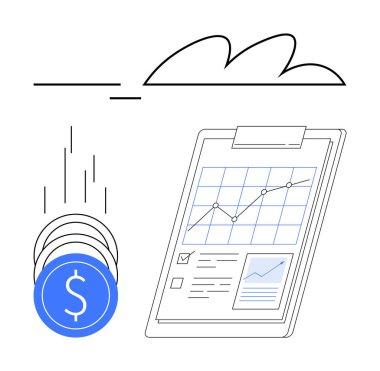 Büyüme tablosu ve madeni paraların düşmesi mali başarıyı, yatırım büyümesini ve ekonomik ilerlemeyi sembolize ediyor. Finans, yatırım, bankacılık, iş planlaması ve ekonomi için ideal