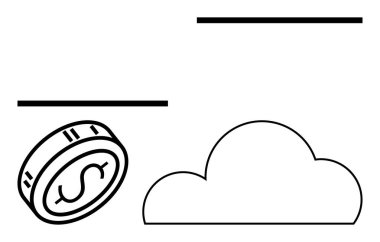 Bulutun yanında dolar sembolü olan madeni para, finans ve teknolojiyi vurguluyor. Yatırım, finans, tasarruf, bulut hesaplama, dijital para, fintech ekonomik kavramlar için idealdir. Satır metaforu