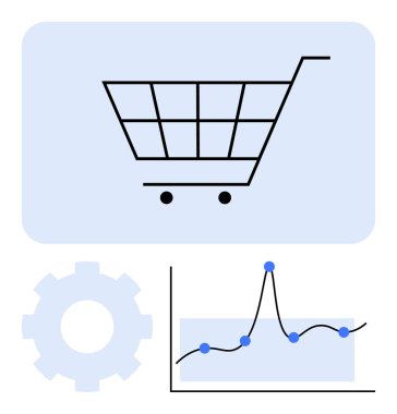 Alışveriş arabası çevrimiçi perakende büyüme grafiğini sembolize ediyor satış trendleri optimizasyon öneriyor. Ticaret, analitik, büyüme, stratejiler, optimizasyon, verimlilik, veri için idealdir. Satır metaforu