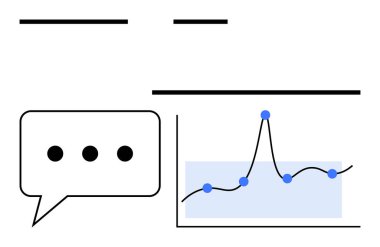 Konuşma balonu, dijital iletişim ve analizi temsil eden mavi düğümlerle çizgi grafiğine bağlanır. İş, teknoloji, veri analizi, bilgi akışı, eğilimler, bağlantı için ideal