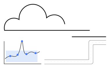 Ağ çizgileri ve grafiği olan bulut teknoloji ve veri analizini ön plana çıkarıyor. Veri görselleştirme, bulut hesaplama, ağ sistemleri, istatistiksel eğilimler, teknoloji yeniliği, siber güvenlik için ideal