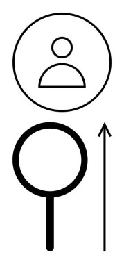 Yuvarlak kullanıcı simgesi yukarı doğru büyüten ok öz farkındalığı, ilerlemeyi sembolize eder. Liderlik için ideal, kişisel gelişim, büyüme, odaklanma, motivasyon, başarı. Satır metaforu
