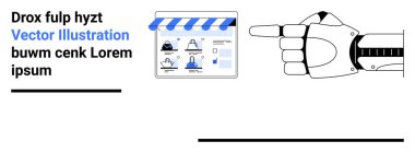 Robot el ekranı işaret ederek ürünlerle çevrimiçi bir mağaza düzenini gösteriyor. Ekommerce, teknoloji, otomasyon, dijital pazarlama, yapay zeka, çevrimiçi alışveriş, web tasarımı için ideal