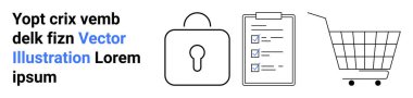 Asma kilit, notlu bir listenin ve bir alışveriş arabası ikonunun yanında güvenliği simgeliyor. E-ticaret, çevrimiçi güvenlik, yapılacaklar listesi, alışveriş, siber güvenlik, web pankartları için ideal. Pankart