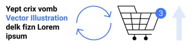 Üç numaralı alışveriş arabası ikonu, dairesel oklar, sol metin bloğu. E-ticaret, alışveriş, pazarlama, envanter yönetimi, ürün takibi, çevrimiçi perakende satış, web tasarımı için ideal. İniş sayfası