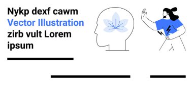 Metin bloğu, çiçek detaylarıyla biçimlendirilmiş beyin taslağı mavi gömlekli ve dekoratif çizgileri olan kişi. Web sitesi afişleri, eğitim materyalleri, zihinsel sağlık makaleleri ve teknoloji blogları için ideal