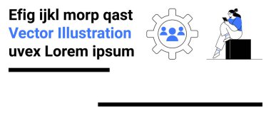 Vites, takım çalışmasını temsil eden ikonlar, siyah-mavi mesaj, blokta oturan akıllı telefon kullanan kişi. Takım çalışması için ideal, teknoloji, dijital iletişim, web tasarımı, kullanıcı bağlantısı modern