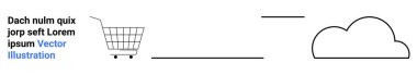 Bulut sembolünün yanında bir alışveriş arabasının basitleştirilmiş tasarımı. E-ticaret, bulut depolama, çevrimiçi perakende satış, dijital pazarlama, teknoloji hizmetleri, veri depolama çözümleri ve web sitesi için ideal