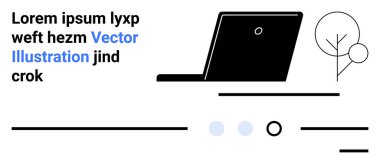 Siyah dairesel düğmeli dizüstü bilgisayar, soyut metin ve ağaç sanatı. Teknoloji, web tasarımı, çevrimiçi öğrenme, üretkenlik, modern estetik, minimalist tasarım ve dijital içerik için idealdir. İniş