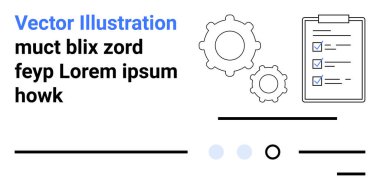 Kontrol listesi, vites ve çeşitli satırları olan bir pano. İş akışı organizasyonu, proje planlaması, görev yönetimi, verimlilik iyileştirmesi, iş otomasyonu, üretkenlik araçları için ideal. İniş sayfası