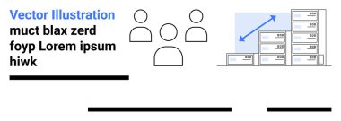 Yukarı doğru ok atarak veri depolayan insanların simgeleri. Teknoloji, veri yönetimi, bulut depolama, iş büyümesi, sunumlar, raporlar, web siteleri için ideal. İniş sayfası
