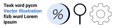 Metin bloğu, yüzde işareti, büyüteç ve vites simgesi. İş sunumları, analitik, pazarlama, eğitim, web tasarımı, bilgi grafikleri ve raporlama sayfaları için ideal