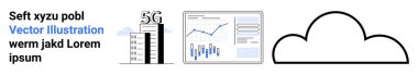5G sembollü kule, grafikli veri tablosu ve bulut simgesi. Teknoloji, veri analizi, bağlantı, iş, telekomünikasyon, bulut hesaplama ve yenilik temaları için idealdir. İniş sayfası