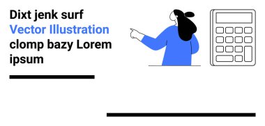 Mavi noktalı iş adamı gri hesap makinesine, yanında da yer tutucu metni. Mali hizmetler, muhasebe, eğitim, iş çözümleri, sunumlar, danışmanlık, pazarlama için ideal