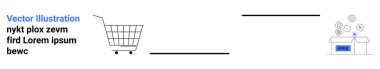 Üç tekerlekli alışveriş arabası açık etiketli bir kutuya doğru hareket ediyor, bu da çeşitli ürünleri serbest bırakıyor. Çevrimiçi alışveriş, e-ticaret, dağıtım hizmetleri, perakende satış, lojistik, dijital pazarlama için ideal