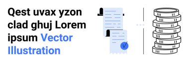 Makbuz ruloları ve istiflenmiş paraların yanında mavi bir işaret. Finans, muhasebe, muhasebe, muhasebe, işletme, gider takibi, denetleme ve vergi hazırlama için idealdir. İniş sayfası
