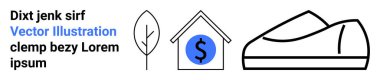 Ağaç, dolar işareti olan bir ev ve minimalist siyah-mavi tarzda bir ayakkabı. Finans, emlak, çevre konuları, ev ekonomisi, tasarruf, ayakkabı, pazarlama için ideal. İniş sayfası