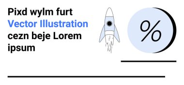 Roket fırlatma, mavi daireli yüzde işareti, yer tutucu metin ve satırlar. Pazarlama, finans, iş büyümesi, sunumlar, eğitim, teknoloji, başlangıç iniş sayfası için ideal