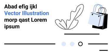 Siyah alışveriş torbaları, soyut yaprak, basit geometrik şekiller ve yer tutucu metin. E-ticaret, doğa, minimalizm, modern sanat, pazarlama, markalaşma, web tasarımı, iniş sayfası için ideal