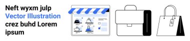 Çevrimiçi mağaza önü, evrak çantası ve alışveriş çantasından oluşan üç iş simgesi koleksiyonu. Anahtar sözcükler e-ticaret, iş, perakende, pazarlama, web tasarım bilgi grafikleri promosyonları için idealdir. İniş