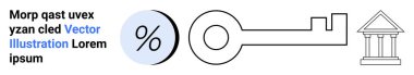 Siyah çizgili anahtar, mavi gölgeli yüzde sembolü ve banka simgesi. Finans, güvenlik, bankacılık, yatırım, tasarruf, krediler, eğitim temaları İniş sayfası