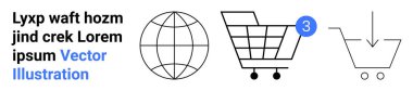 Küre, alışveriş arabası, bir tebligat, indirme arabası. E-ticaret, küresel alışveriş, dijital pazarlama, çevrimiçi mağaza, web tasarımı, UIUX ve iniş sayfası için ideal. İniş sayfası