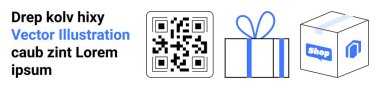 QR code next to a gift box and a shopping box. Ideal for digital marketing, online shopping, e-commerce, retail promotions, gift services, contactless transactions, modern retail experiences. Landing clipart