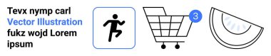 Koşan figür ikonu, bildirim balonlu alışveriş arabası kavun dilimi çizimi ve yer tutucu metni. E-ticaret için ideal, çevrimiçi alışveriş, sağlıklı yaşam tarzı, fitness, taze üretim, market