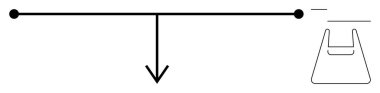 Horizontal line with central downward arrow and isolated trapezoid shape on right. Ideal for themes of balance, decision-making, stability, trade-offs, equilibrium, comparison, engineering. Abstract clipart