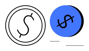 Soldaki siyah dairenin içinde siyah dolar işareti, sağında siyah dolar işareti olan mavi para. Finans, bankacılık, ekonomi, zenginlik, ticaret, yatırım ve para birimi kavramları için idealdir. Basit.