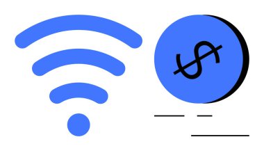 Kablosuz sinyal ve mavili dolar parası internet erişimi ile finansal işlemler arasında bir bağlantı olduğunu gösteriyor. Teknoloji, finans, bağlantı, dijital ekonomi, çevrimiçi ödemeler, İnternet için ideal