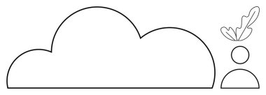 Kafasında yaprak filizi olan bir insan figürünün yanında büyük bir bulut. Yaratıcılık, doğa, büyüme, hayal gücü, basitlik, minimalizm, çevre temaları için idealdir. Soyut düz çizgiyi temsil eder