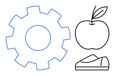 Mavi dişli, yapraklı siyah elmalı ve siyah ayakkabılı. Fitness, sağlık, sağlıklı yaşam, üretkenlik, egzersiz, beslenme, yaşam tarzı temaları için idealdir. Satır metaforu