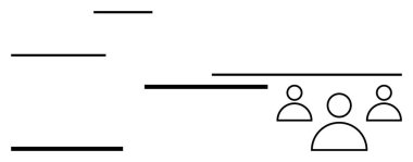 Takım çalışmasını, iletişimi ve işbirliğini sembolize eden yatay çizgilerle birbirine bağlı üç insan figürü. Ağ kurmak, liderlik, strateji, organizasyon, iş akışı, soyut düz çizgi için ideal