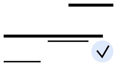 Mavi dairenin içindeki işaret değişik uzunluktaki yatay çizgilerle eşleştirilmiş. Görev yönetimi, onay, minimalizm, doğrulama, üretkenlik, organizasyon, soyut çizgi düz metaforu için ideal