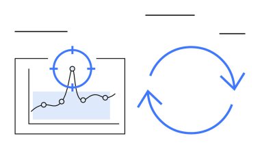 Hedef odak noktası altındaki veri noktalarıyla birlikte yineleme için dairesel ok sembolünün yanındaki grafiktir. Analiz, hedefler, ilerleme takibi, süreç optimizasyonu, verimlilik, iyileştirme stratejileri için ideal