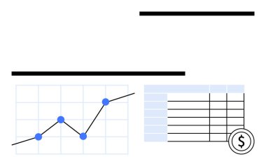 Büyüme eğilimi, veri tablosu ve para ikonu olan çizgi grafiği. Finans, iş stratejisi, analitik, performans, kâr ölçümleri raporlama ve değerlendirme için idealdir. Soyut çizgi düz metafor