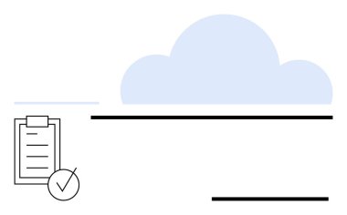 Mavi bulut, listeli pano ve işaretleme simgesi. Üretkenlik, planlama, bulut depolama, veri organizasyonu, iş akışını izlemek ve dijital senkronizasyon için ideal. Soyut satır düzlüğü