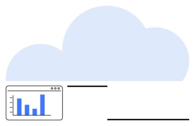 Açık mavi bulut, bar çizelgelerinin yer aldığı bir veri paneliyle eşleştirildi. Teknoloji, analitik, bulut depolama, veri yönetimi, dijital hizmetler, yenilik kavramları, soyut düz metafor için ideal