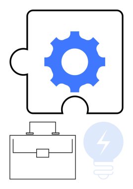 İşbirliği, iş ve iş için evrak çantası ve fikirler için de bir ampul içeren bulmaca parçalarıyla donatılmış. Takım çalışması, yaratıcılık, yenilik, strateji, çözümler, ilerleme için ideal