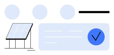 Güneş paneli, sertifika elementleri, işaret ve daireler. Yenilenebilir enerji, güneş enerjisi, sertifika işlemleri, sürdürülebilirlik, temiz enerji, çevre dostu uygulamalar için ideal