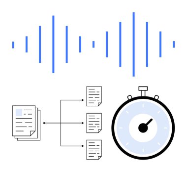 Ses dalgaları kronometre ve döküman akış şeması. Üretkenlik, programlama, proje yönetimi, verimlilik, zaman yönetimi, organizasyonel araçlar ve iş yükü planlaması için idealdir. Satır metaforu