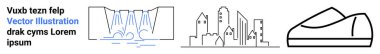 Şelale elementi, şehir silueti ve çağdaş ayakkabı taslağı. Kentsel yaşam, mimari, moda, tasarım, doğa, yaşam tarzı, iniş sayfası için ideal