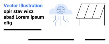Yapay zeka devreye bağlı, güneş paneli diyagramı. Teknoloji, yenilenebilir enerji, yapay zeka gelişimi, çevre posterleri, eğitim materyalleri, sunumlar, web siteleri için ideal. İniş sayfası