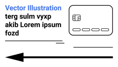 Çip, yer tutucu metin ve koyu siyah oklu kredi kartı simgesi. Çevrimiçi ödemeler, e-ticaret, dijital bankacılık, finansal işlemler, siber güvenlik para transferleri Fintech için idealdir. İniş