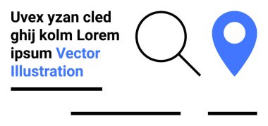 Yer tutucu metni olan büyüteç ve harita simgesi. Arama fonksiyonları, navigasyon, iş sunumları, bilgi grafikleri, web siteleri, mobil uygulamalar ve eğitim materyalleri için idealdir. İniş sayfası